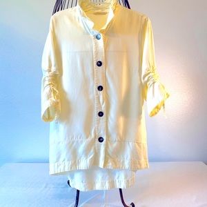 Soft Surroundings Long Shirt White 3/4 tie sleeve 100% Tencel Lyocel